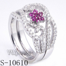 925 plata esterlina flor rosa zirconia mujeres anillo (s-10610)